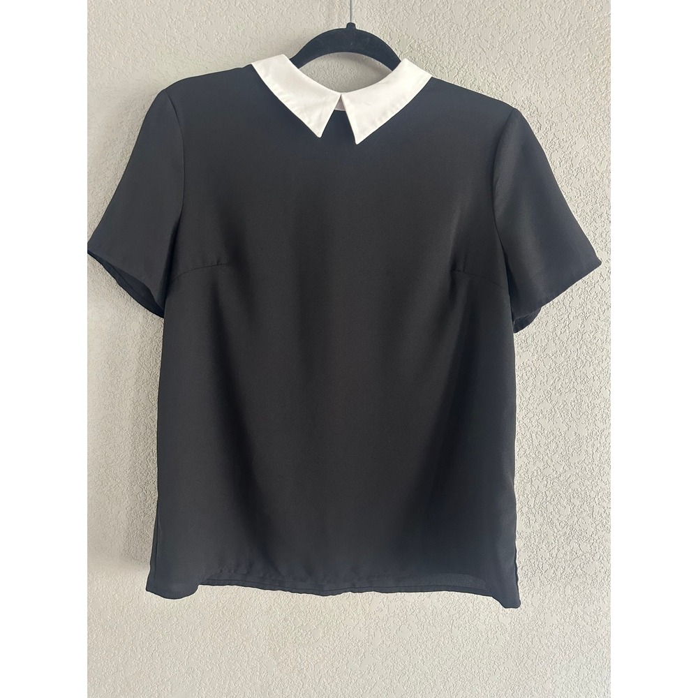 DO+BE Blouse Small Black Peter Pan Collar Short Sleeve Top Workwear Career top